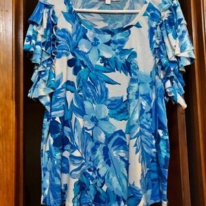 Stella + Ginger Floral Women’s Top Blouse Ruffles Flutter Sleeve
